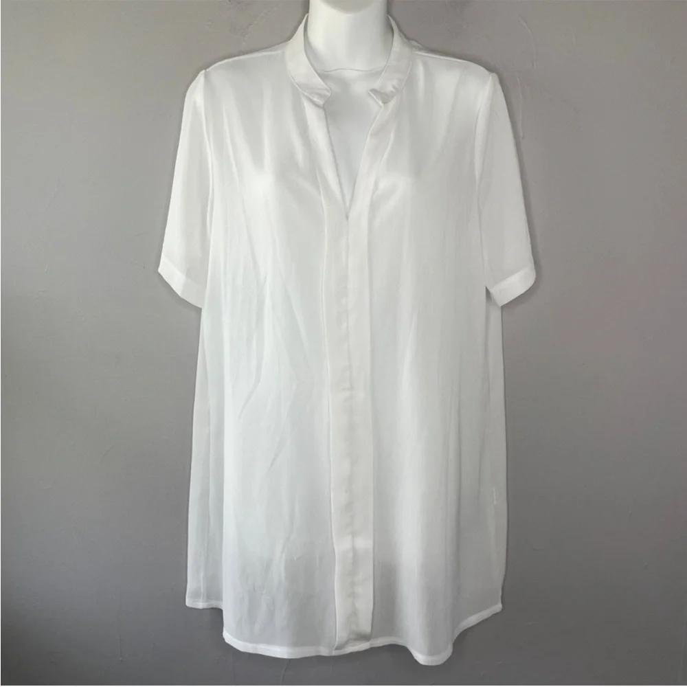 SHEIN White Sheer Long Shirt Tunic Mini Dress Swim Cover Up Size Medium Beach - Picture 1 of 7